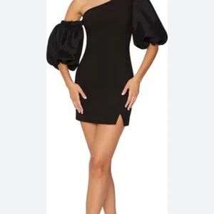 Likely Black One-Shoulder Puff Sleeve Dress